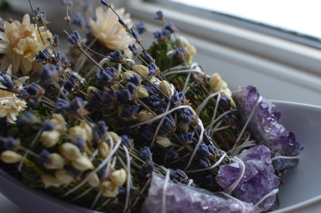 Sage Sticks with Dried Flowers and Crystals